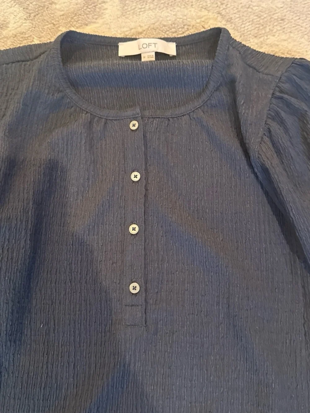 LOFT Dark Gray Long Sleeve Henley Blouse